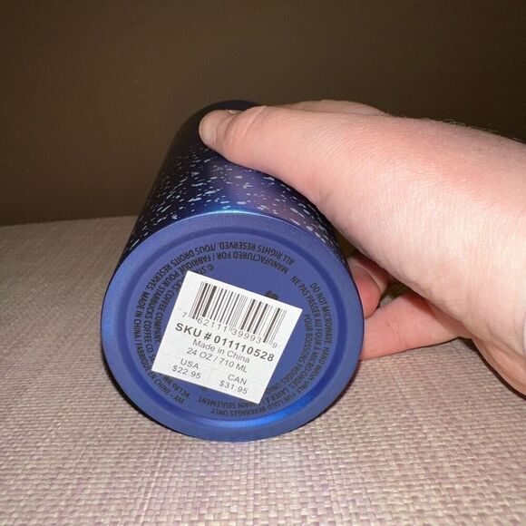 Starbucks Venti Metal Tumbler Blue Speckles Yellow Straw Cold Cup NWT - Picture 5 of 6